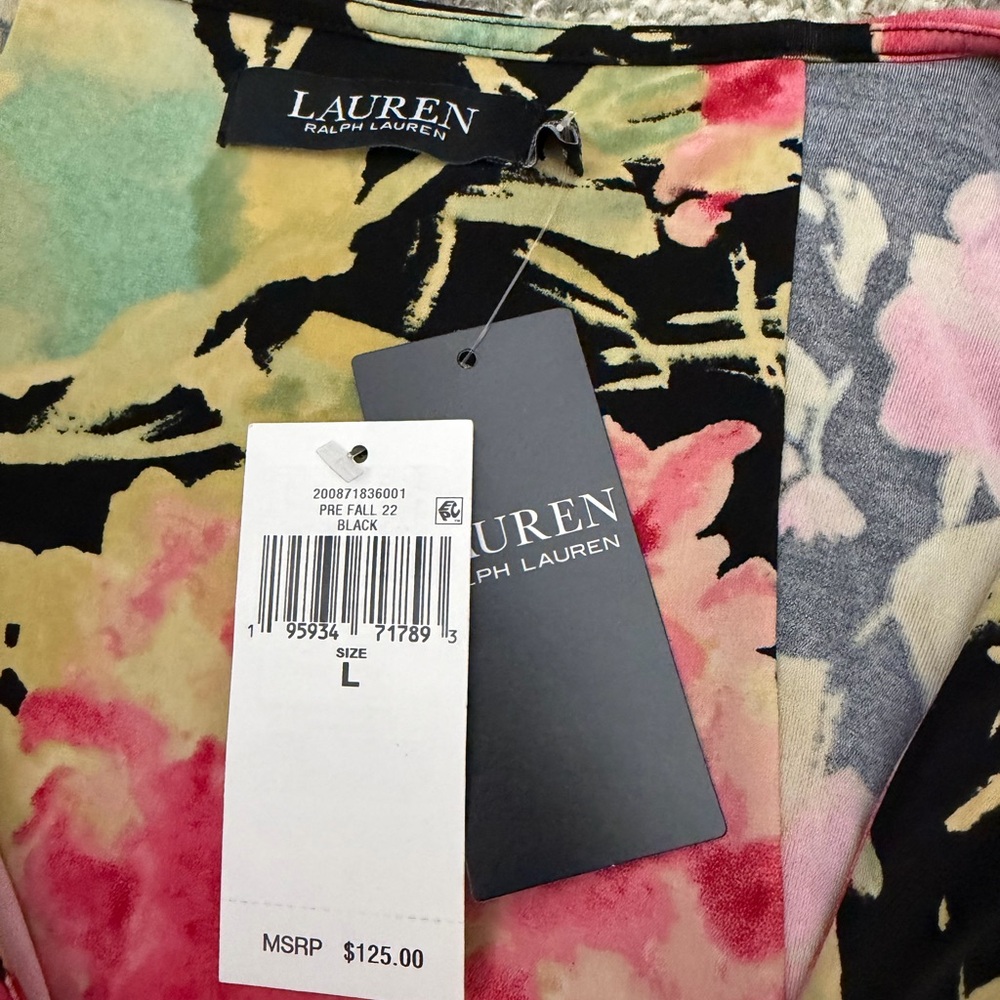Ralph Lauren Flutter Sleeve Cross Front V Neck Top Blouse Floral NWT Large - Picture 9 of 13